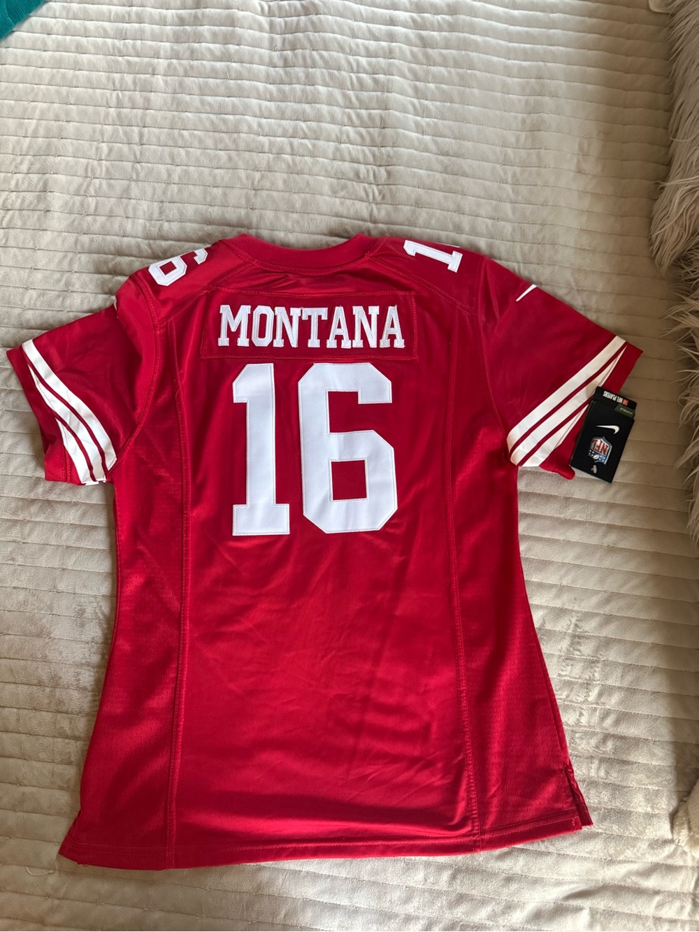 Red Women's 'Montana' Football Jersey with White Number 16 - Classic Fan Tee